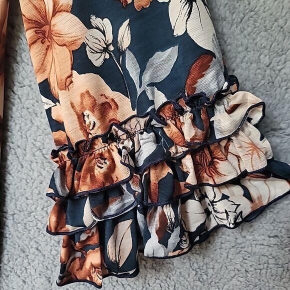 Honeyme Oversized Womens Dress Midi Pockets Floral Size Small Ruffle Sleeves NWT - Picture 3 of 11